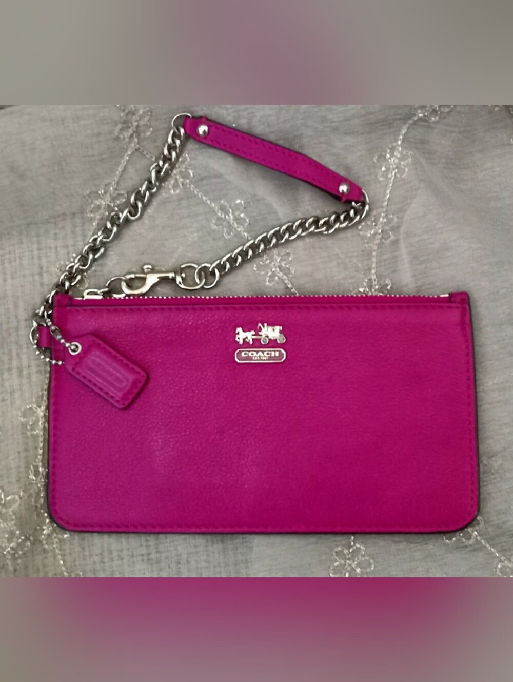 Coach Bright Fuchsia Leather Chain Wristlet